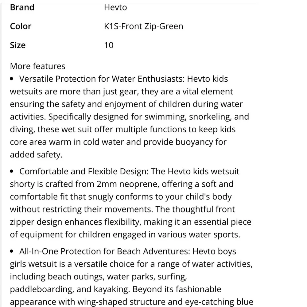 Hevto Kids Wetsuit Shorty Blue Lime Green 2mm Neoprene Front Zip Size 12 Youth